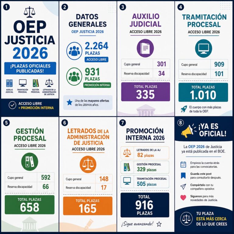 OEP Justicia 2026: publicadas las plazas oficiales para Auxilio, Tramitación y Gestión Procesal